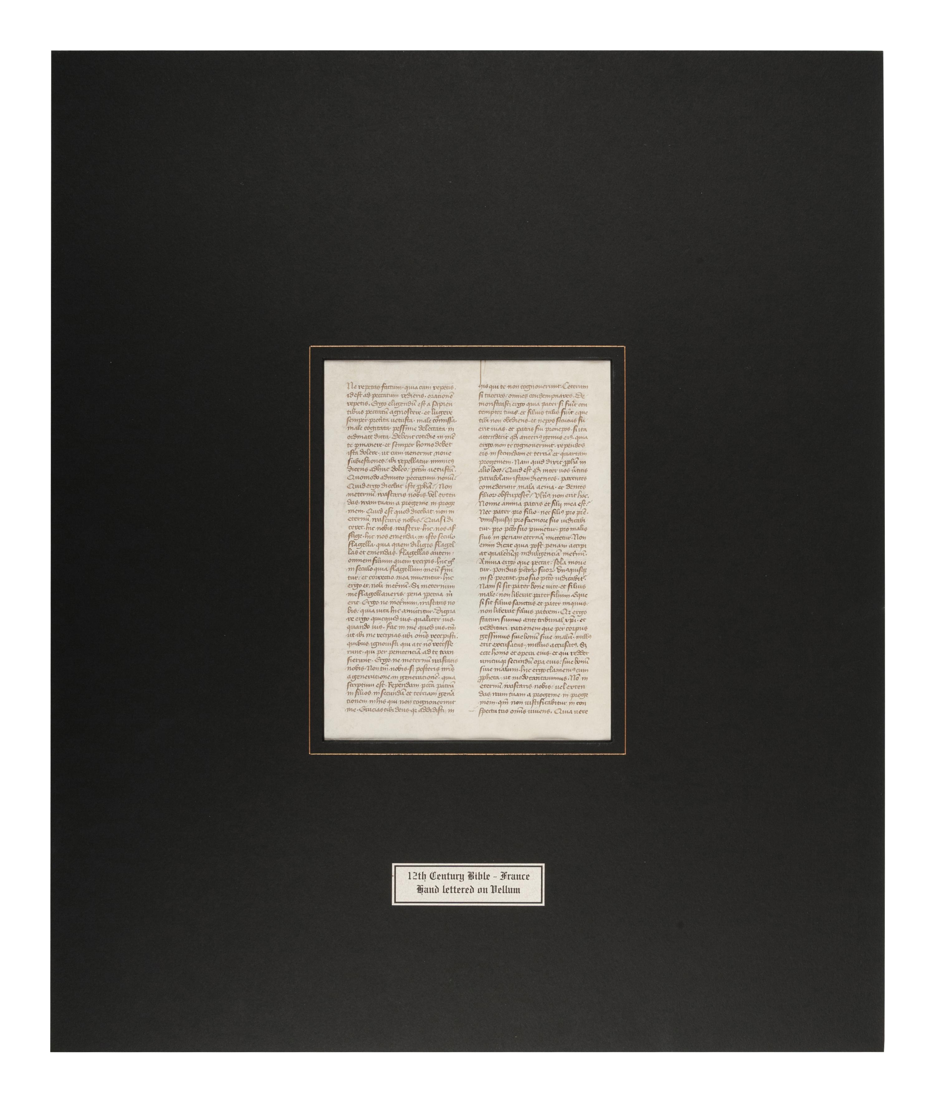 [MANUSCRIPT LEAF -- BIBLE]. One leaf on vellum, in Latin. France, ca 14th century.