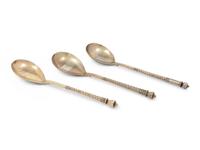 Three Russian Niello Silver Spoons