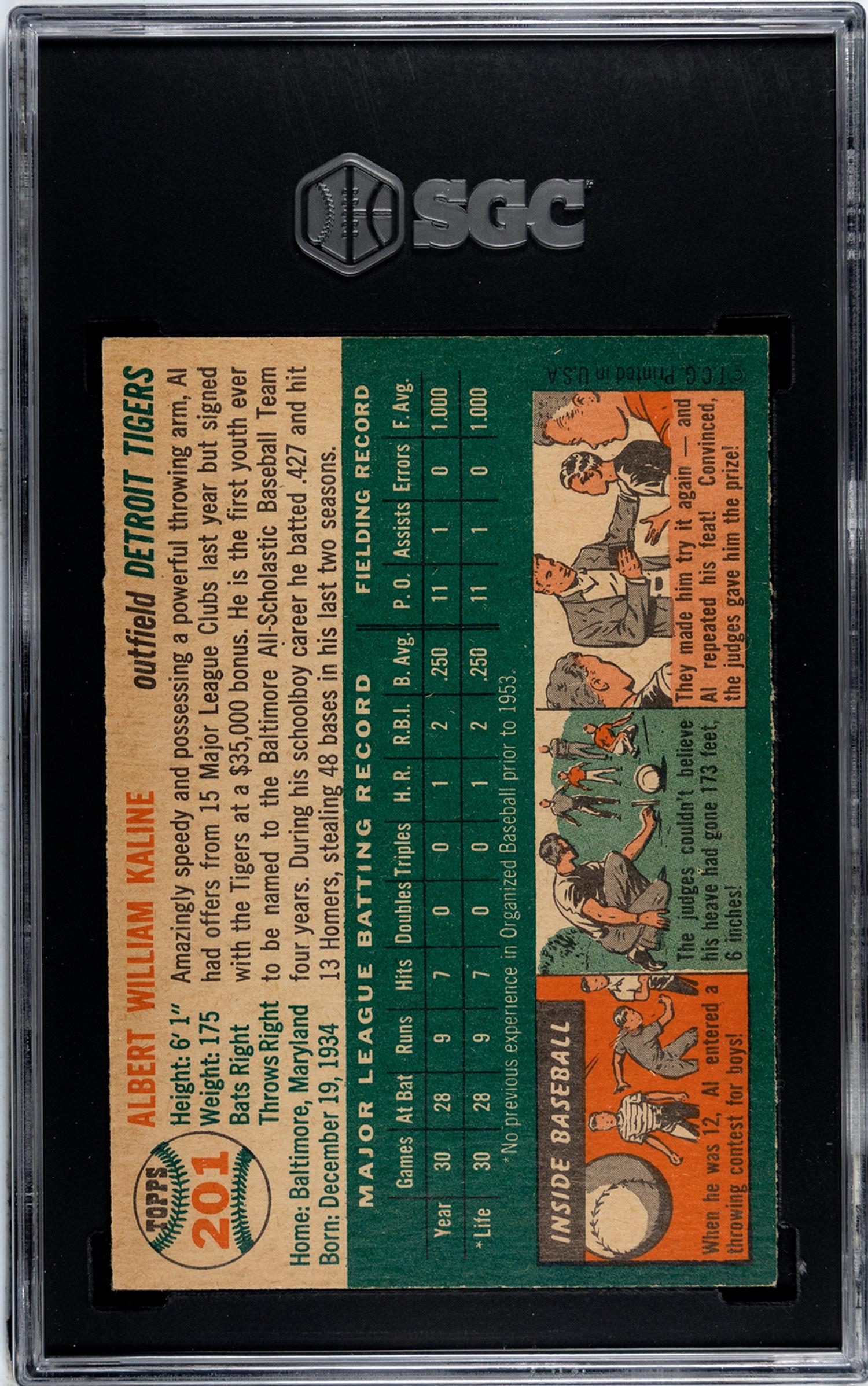 A 1954 Topps Al Kaline Rookie Baseball Card No. 201 (SGC 6 EX/NM)