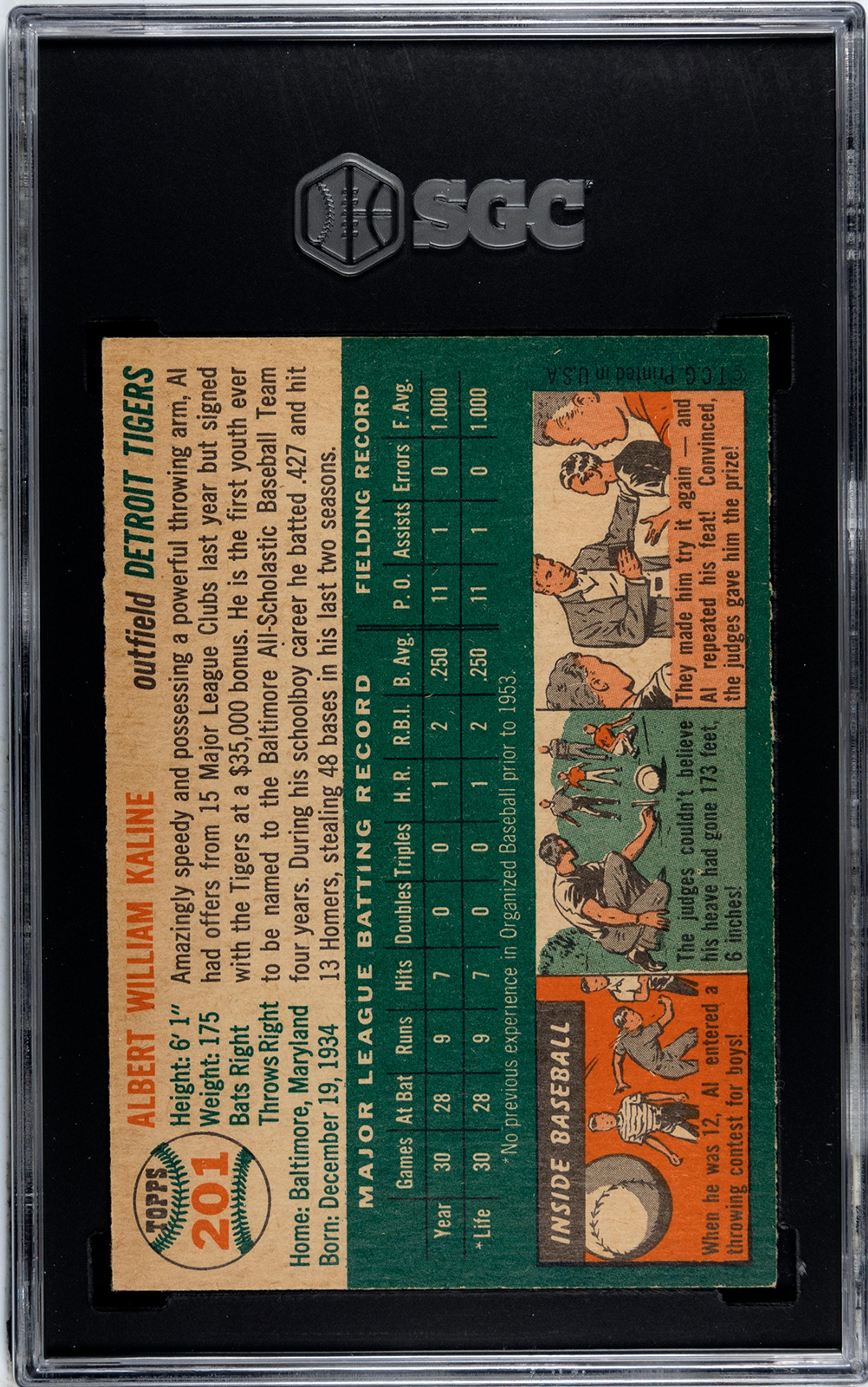 A 1954 Topps Al Kaline Rookie Baseball Card No. 201 (SGC 6 EX/NM)