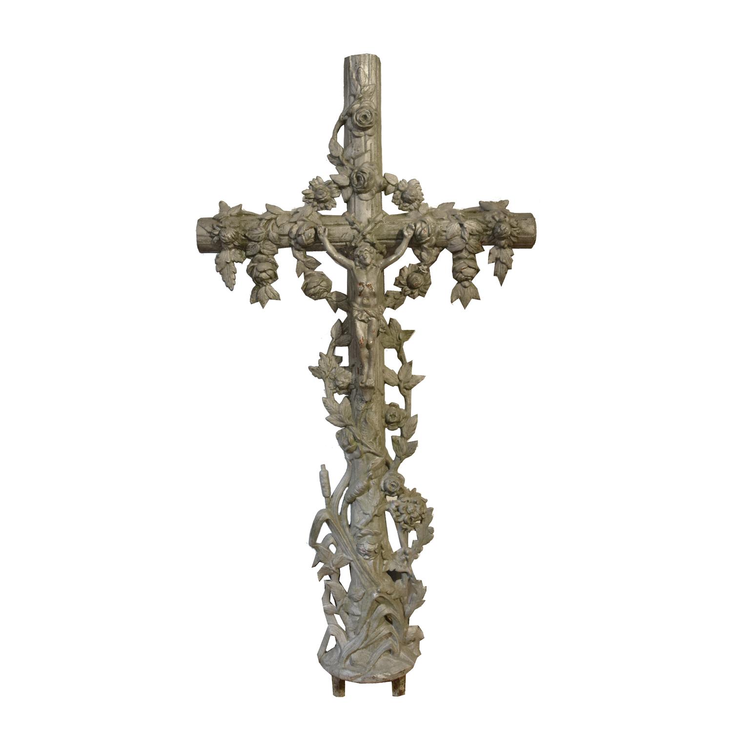 A Cast Iron Crucifix 27" W x 6" D x 56" H — France, Circa 1900