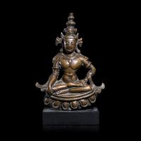 A Western Himalayan Copper Alloy Seated Figure of Avalokiteshvara, 11th/12th Century 十一/十二世紀 喜馬拉雅西麓銅觀音