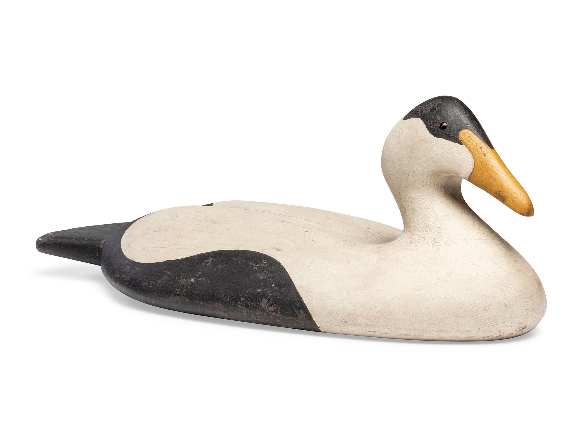 An Oversized Carved and Painted Wood Common Eider Male Decoy