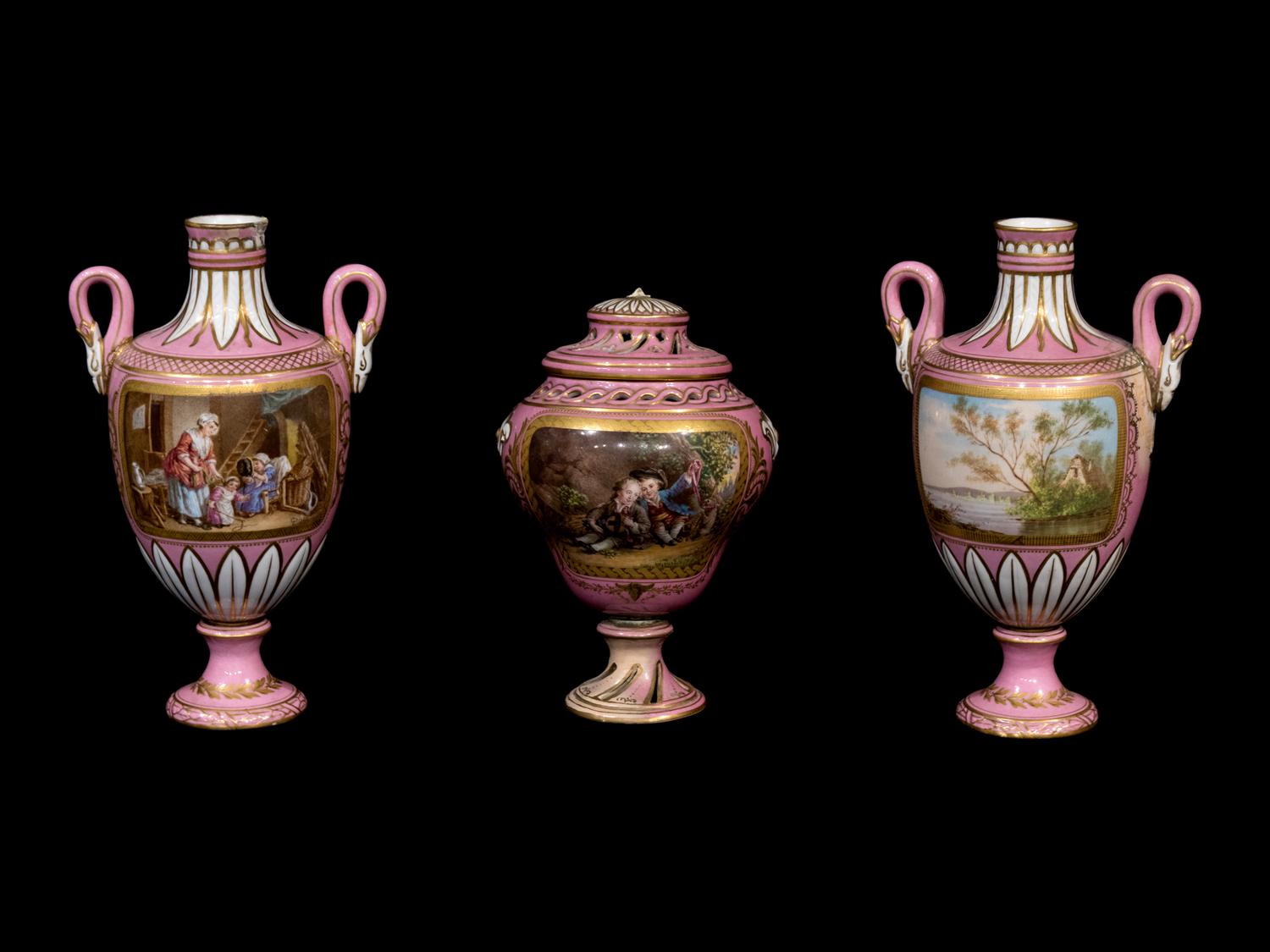 A Sevres Style Porcelain Three-Piece Garniture
