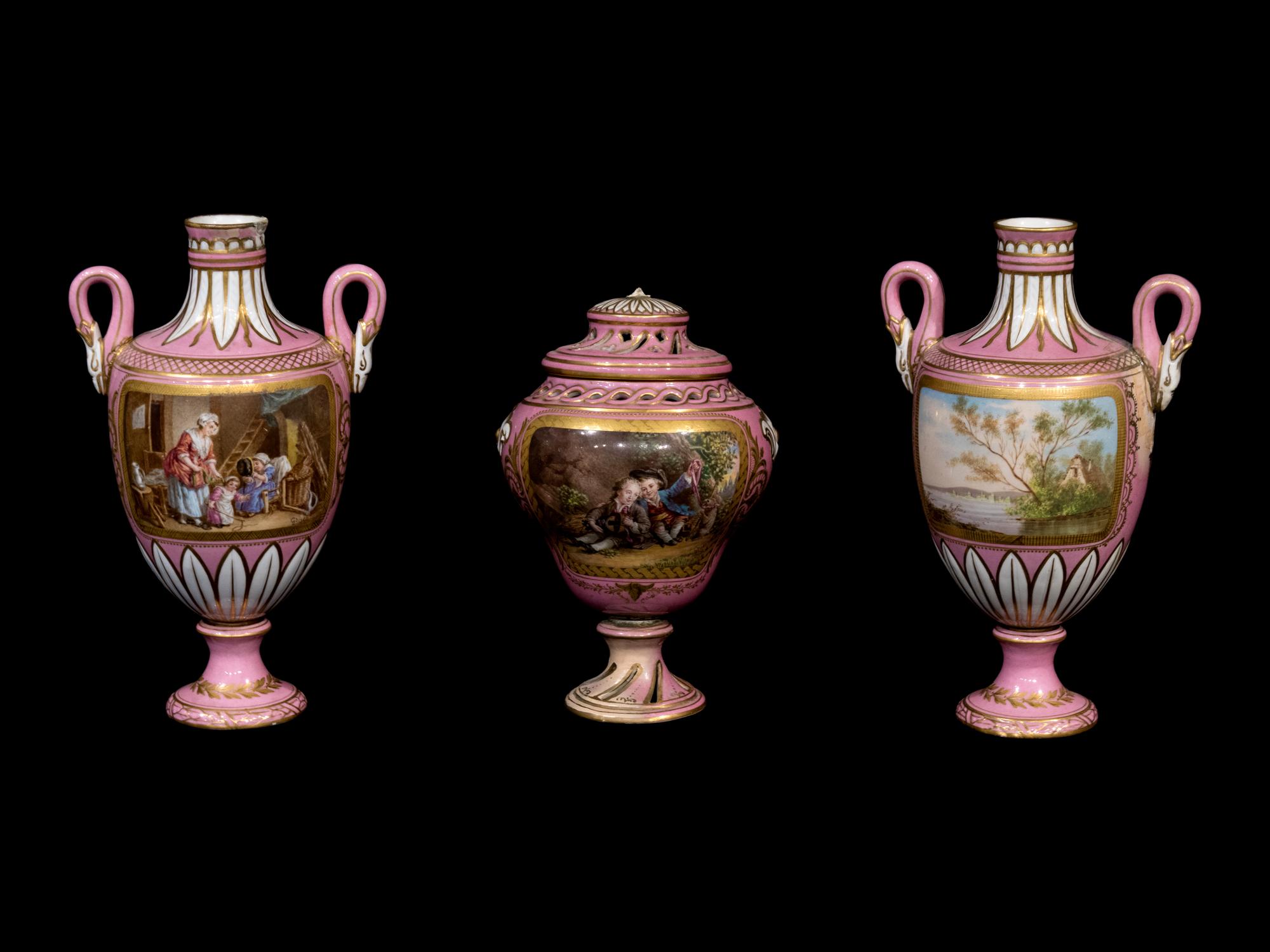 A Sevres Style Porcelain Three-Piece Garniture
