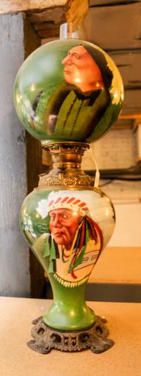 A Victorian Painted Glass Oil Lamp Height overall 28 1/2 inches. — 19TH CENTURY