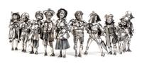 A Set of Ten Italian Silver Commedia Dell' Arte Figures, Mabuti for Gianmaria Buccellati, Circa 1970, depicting nine men and one woman.