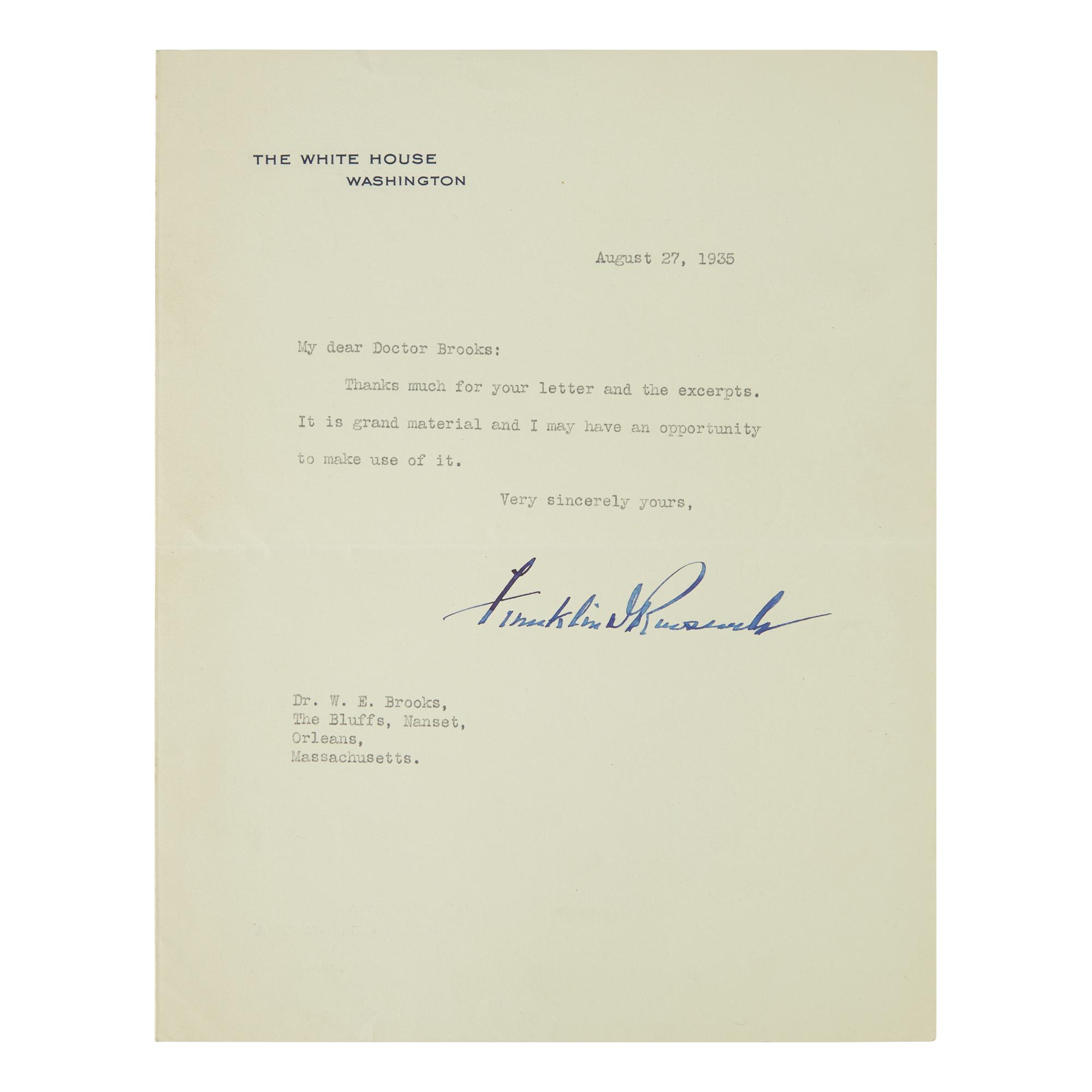 [Presidential] Roosevelt, Franklin D. Group of Three Typed Letters, signed