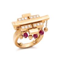 CARTIER, YELLOW GOLD, DIAMOND AND RUBY 'LE BAISER DU DRAGON' RING