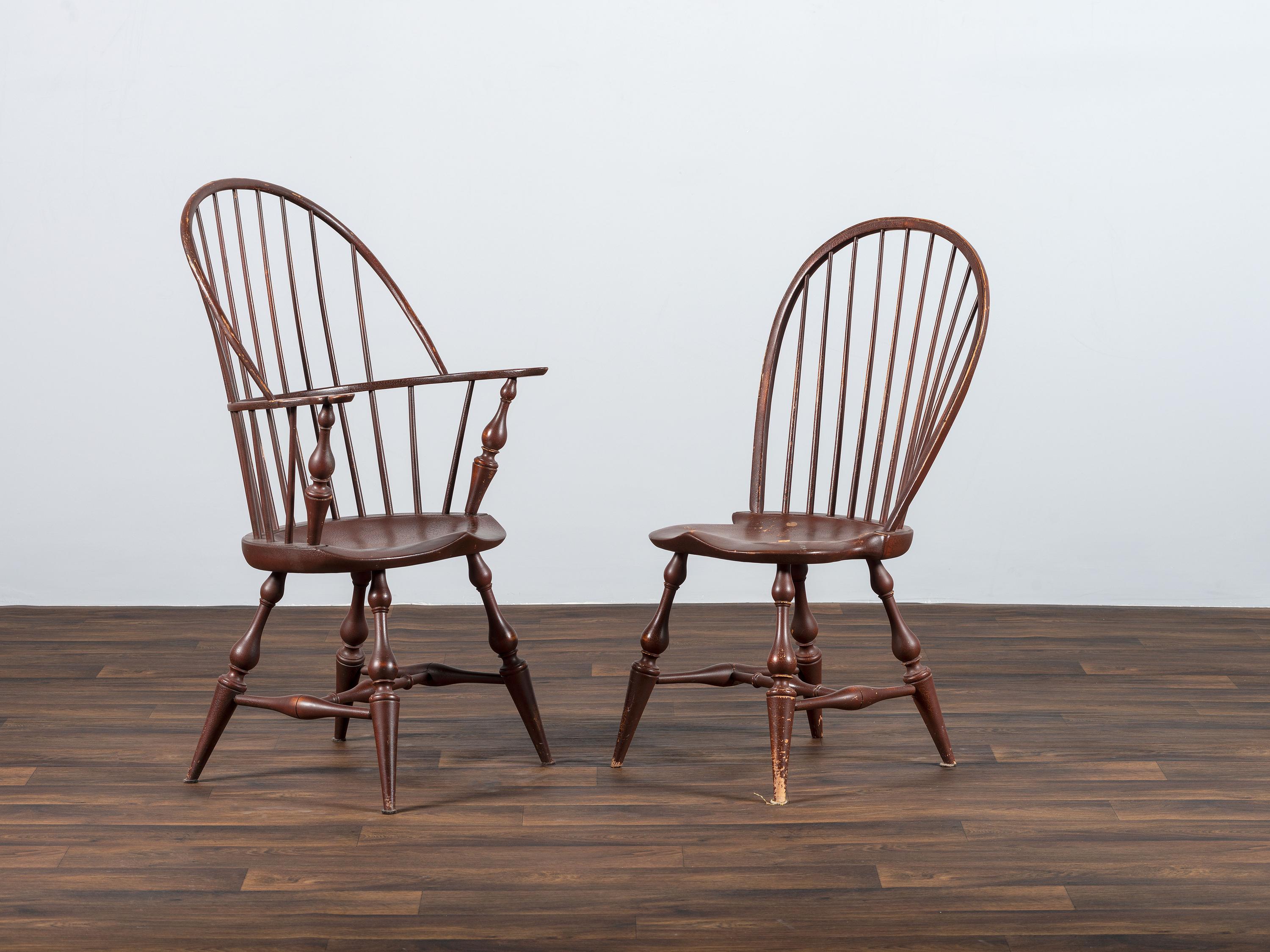 Two D.R. Dimes Brown-Painted Windsor Chairs