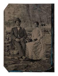 [EARLY PHOTOGRAPHY]. Tintype of an African American couple in an outdoor setting.