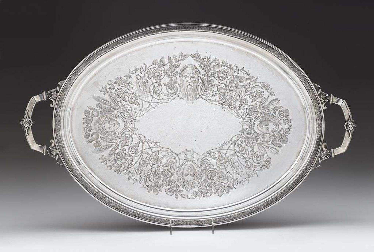 Sterling silver "Four Seasons" twin-handled tray edward c. moore (1827-1891) for tiffany and co., new york, ny, 1854-1870