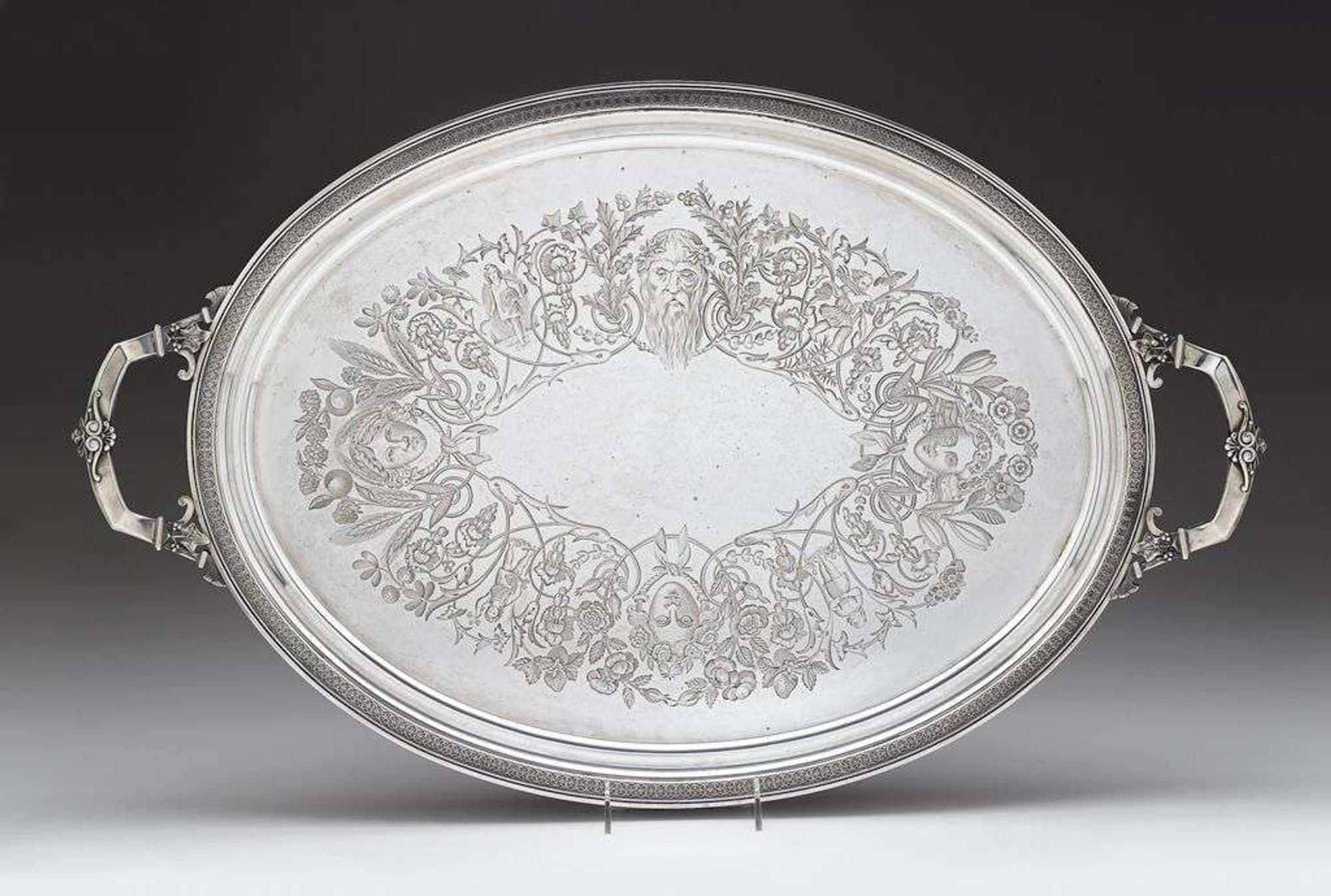 Sterling silver "Four Seasons" twin-handled tray edward c. moore (1827-1891) for tiffany and co., new york, ny, 1854-1870