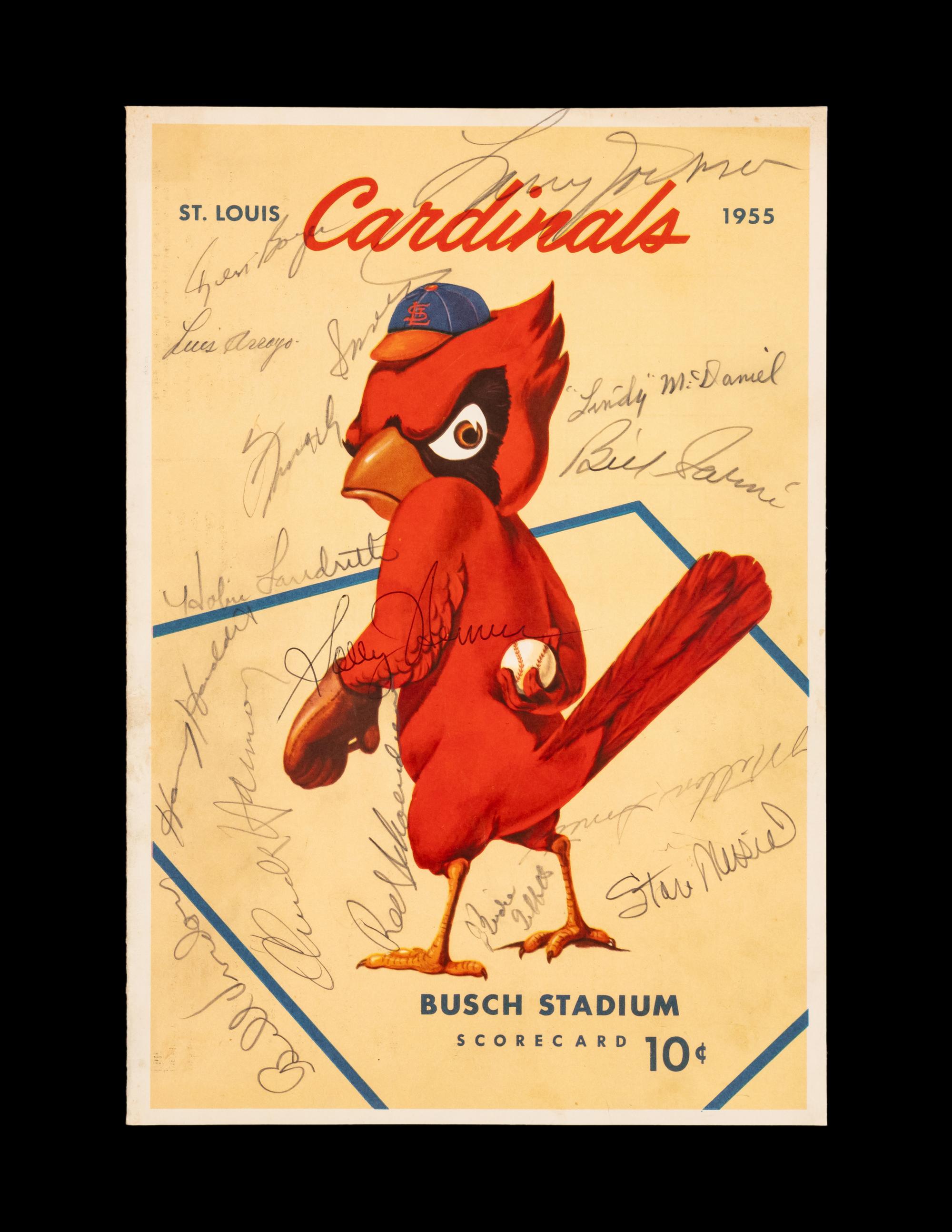 A 1955 St. Louis Cardinals and Cincinnati Reds Multi Signed Autograph Program Scorecard Featuring Stan Musial (Beckett Authentication Services)