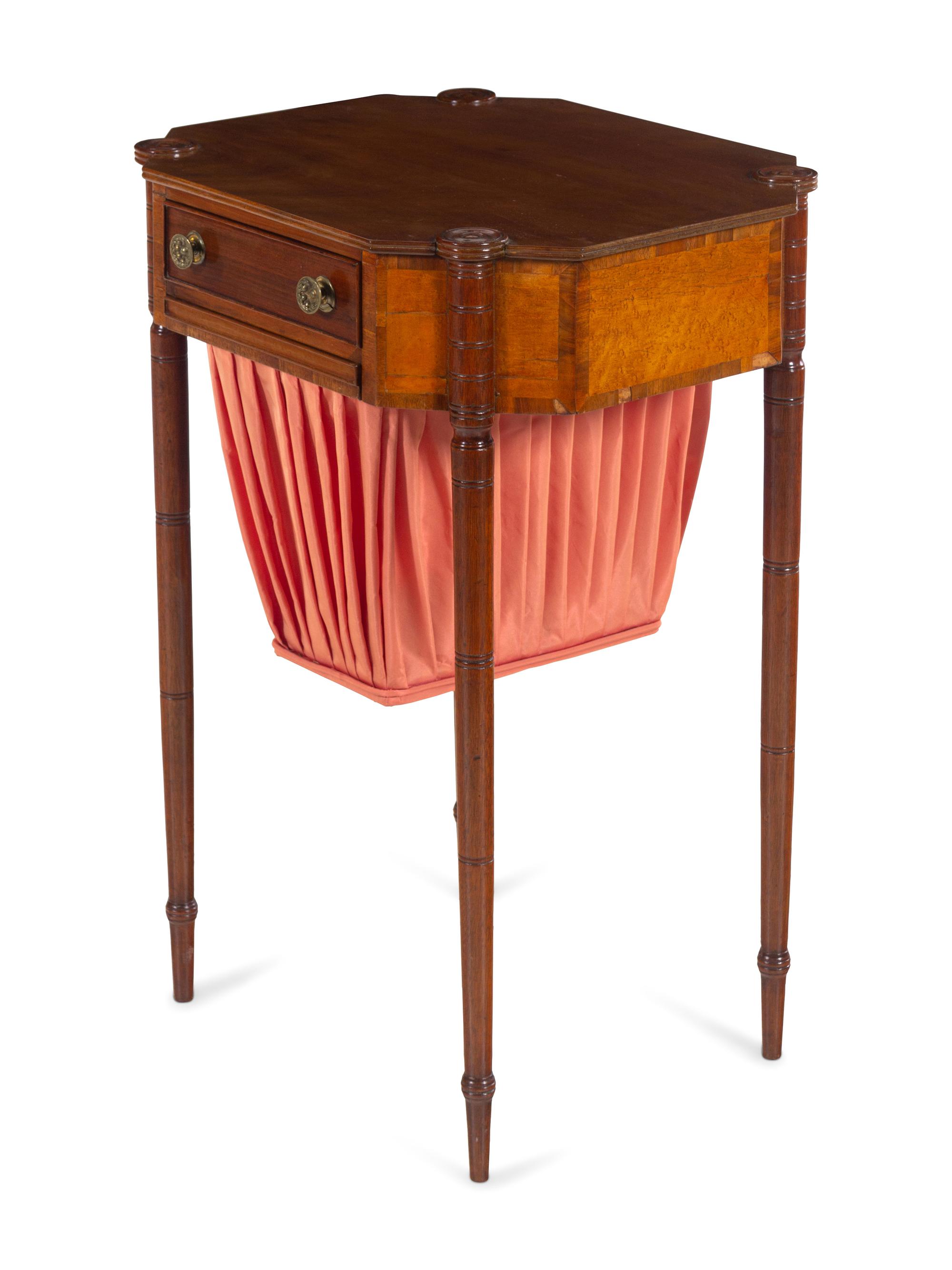 A Federal Cherrywood and Tiger Maple Octagonal-Top Work Stand