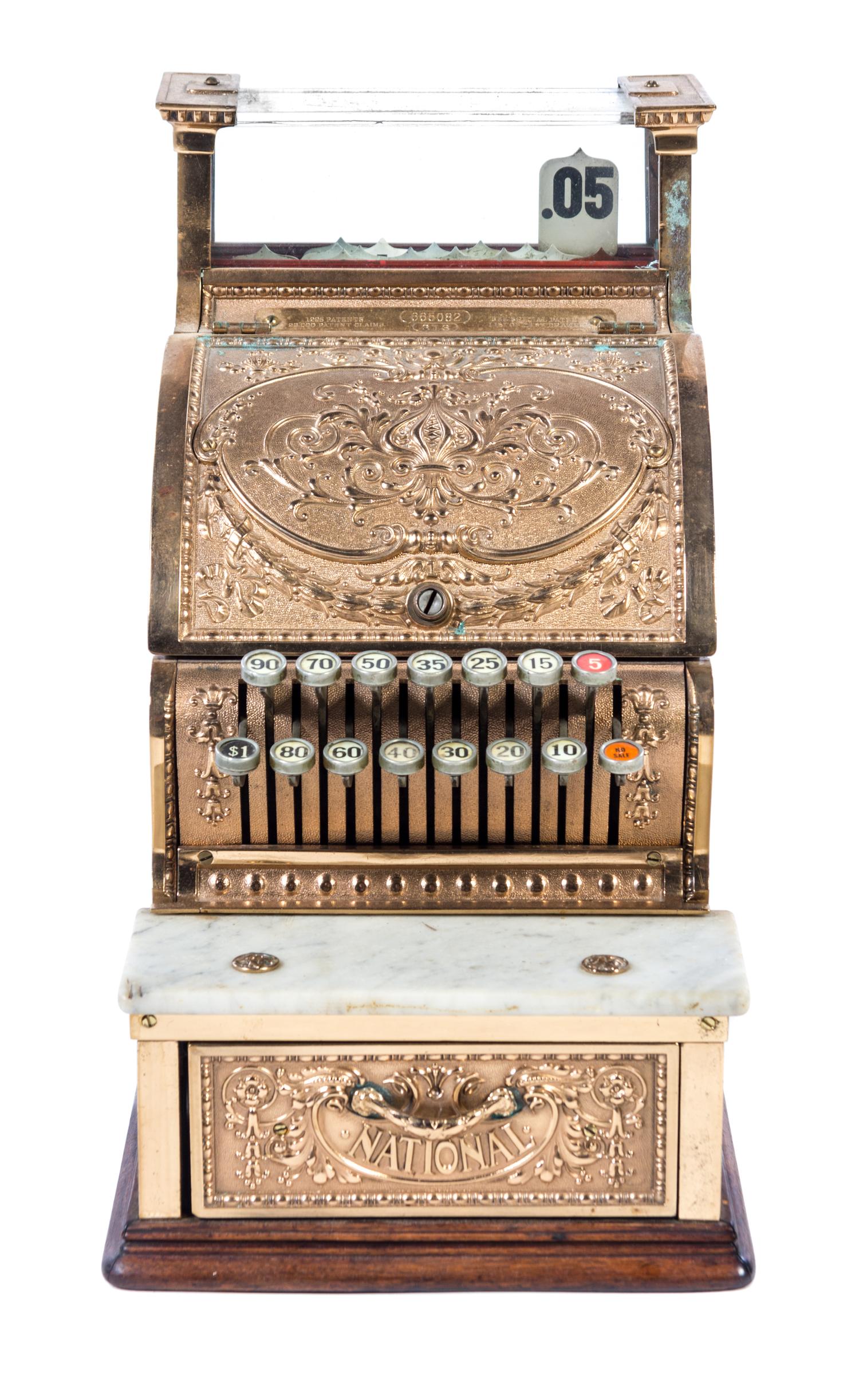 A National Cash Register Height 17 x width 10 x depth 15 1/2 inches.