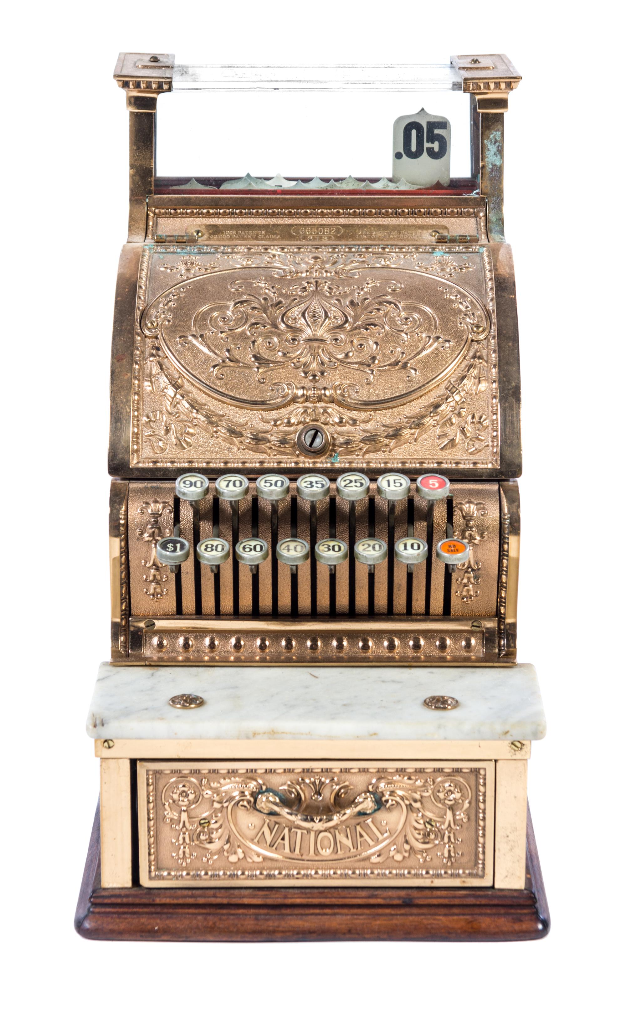 A National Cash Register Height 17 x width 10 x depth 15 1/2 inches.