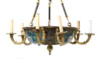 A Gilt Metal and Cloisonne Six-Light Chandelier Diameter 27 inches. — LATE 19TH/EARLY 20TH CENTURY