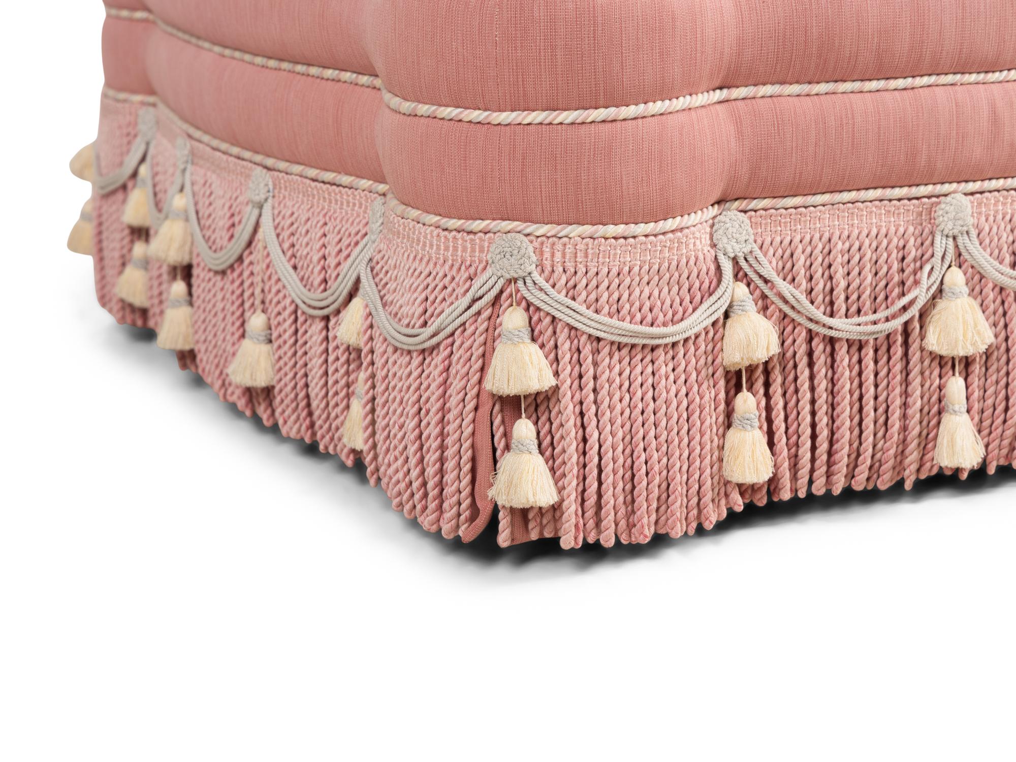 A Custom Button-Tufted Ottoman with Bullion Fringe