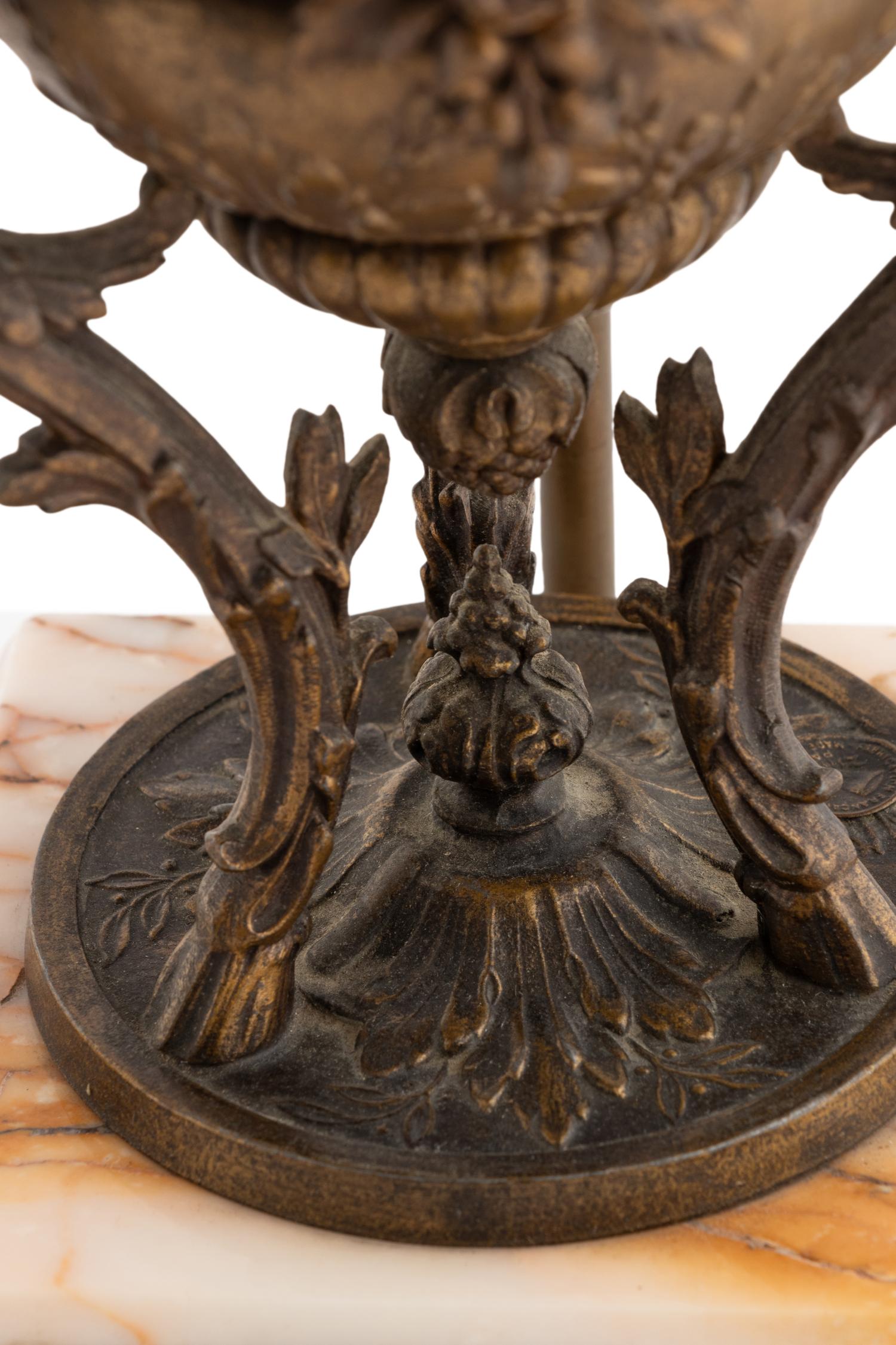 A Pair of Continental Bronze and Marble Cassolettes Mounted as Lamps