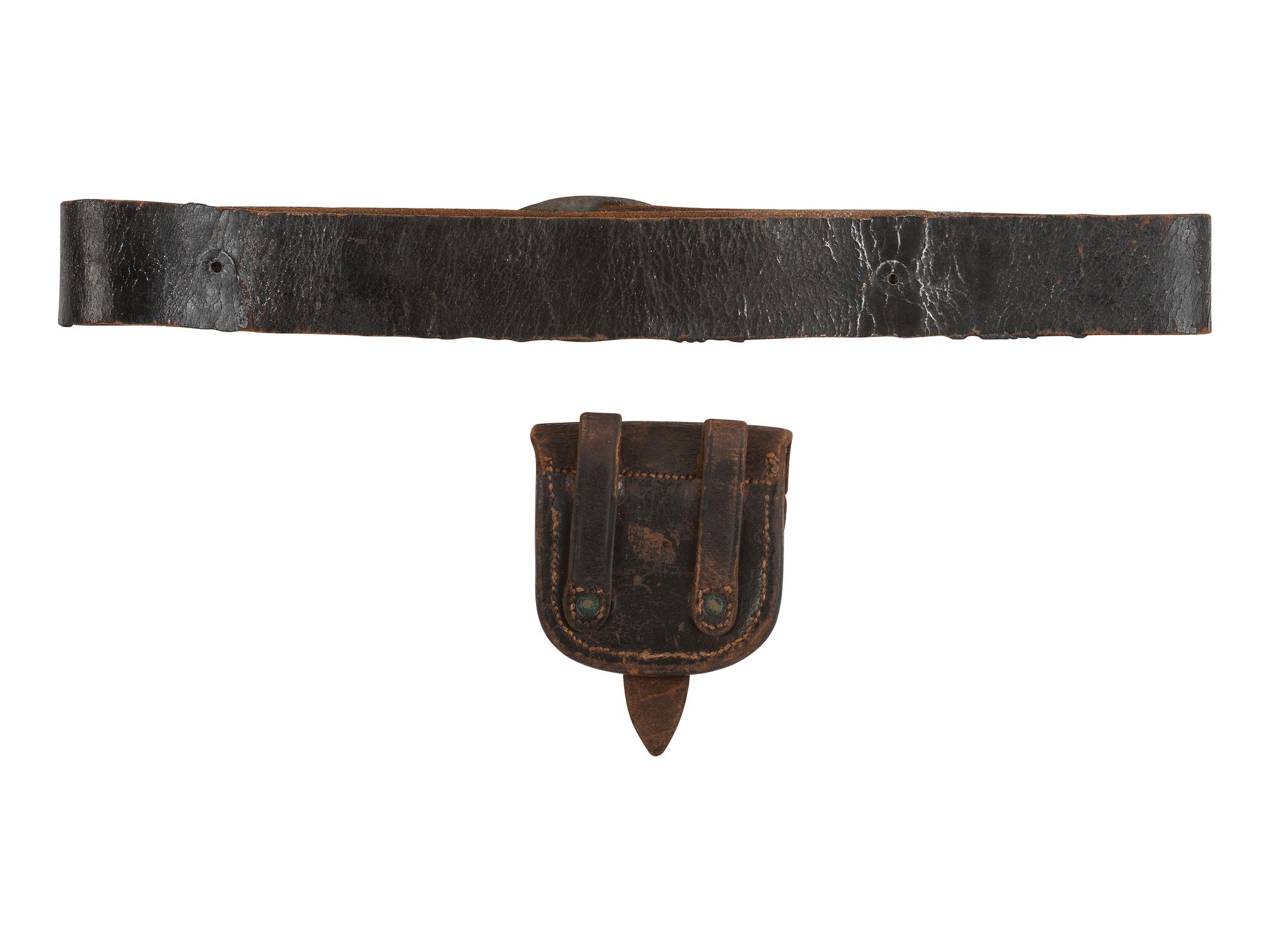 [CIVIL WAR]. Civil War-era militaria including belt, cap pouch, and field glasses.