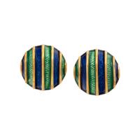 BLUE AND GREEN ENAMEL BUTTON EARRINGS