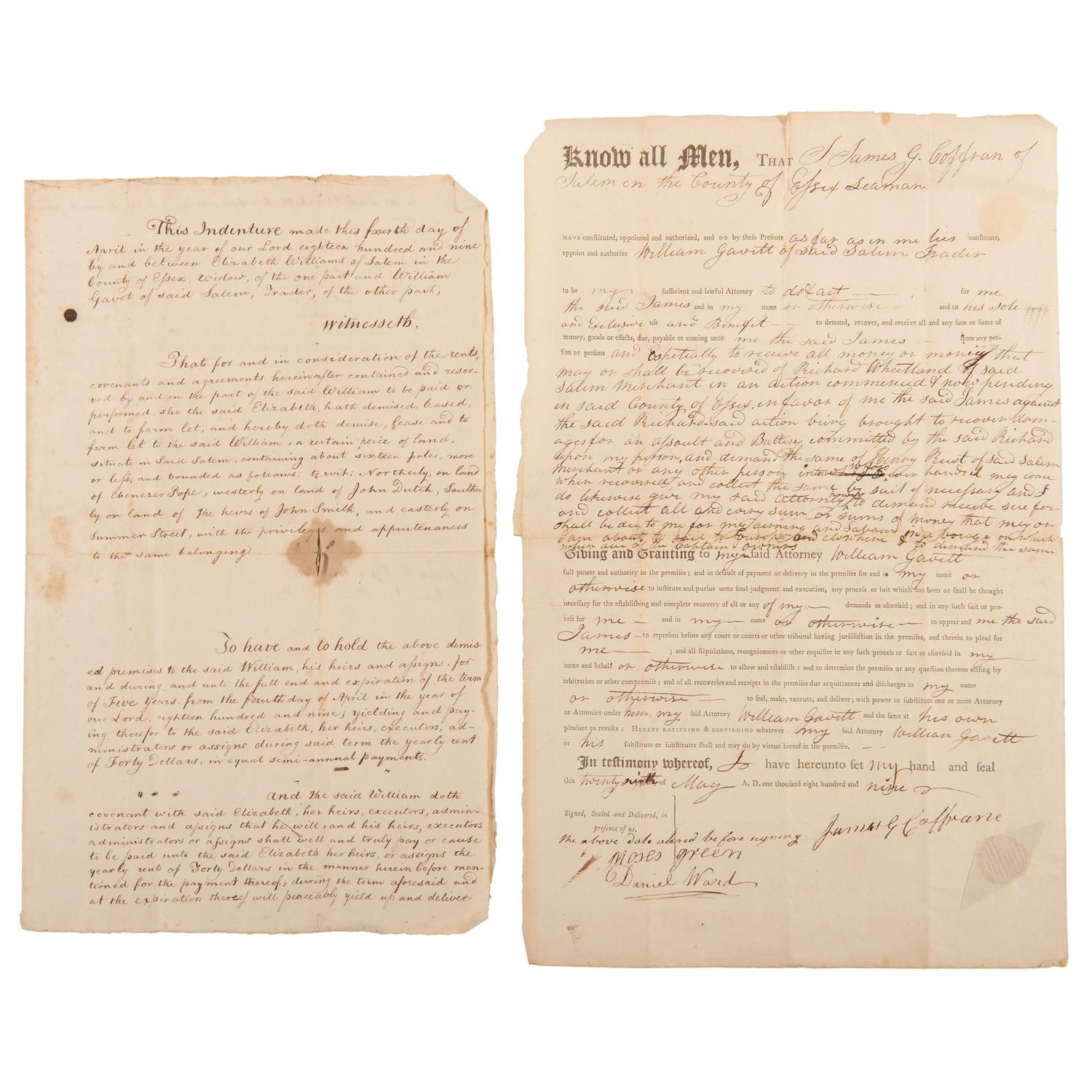 Archive of the Gavet Family of Salem, Massachusetts, Two Documents Signed by Supreme Court Justice Joseph Story