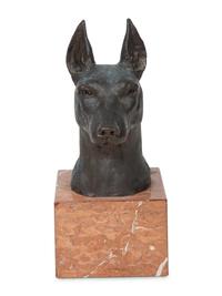 A Bronze Doberman Pinscher Head on Marble Base — CIRCA 1980S