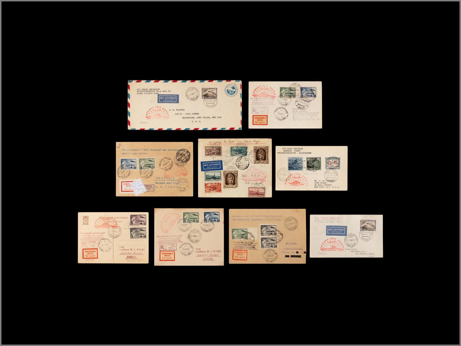 [FLIGHT COVER] 1931. A Collection of Polar Flight Zeppelin/Ice Breaker Malyguin Covers and Cards (AAMC Z-166)