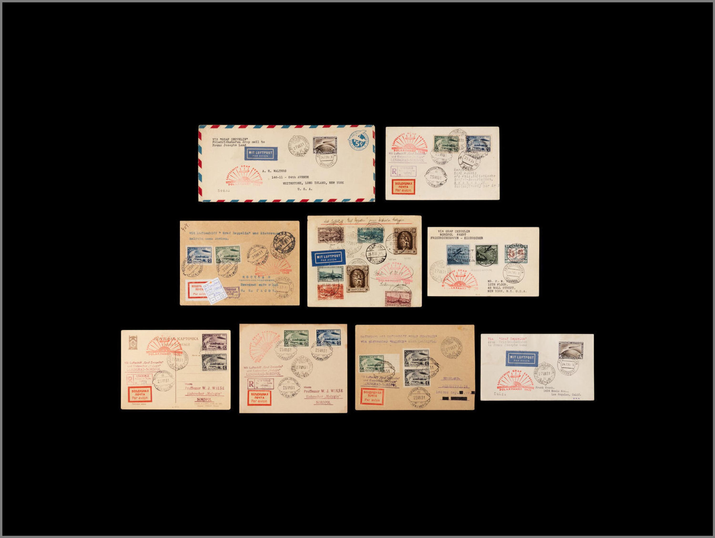 [FLIGHT COVER] 1931. A Collection of Polar Flight Zeppelin/Ice Breaker Malyguin Covers and Cards (AAMC Z-166)