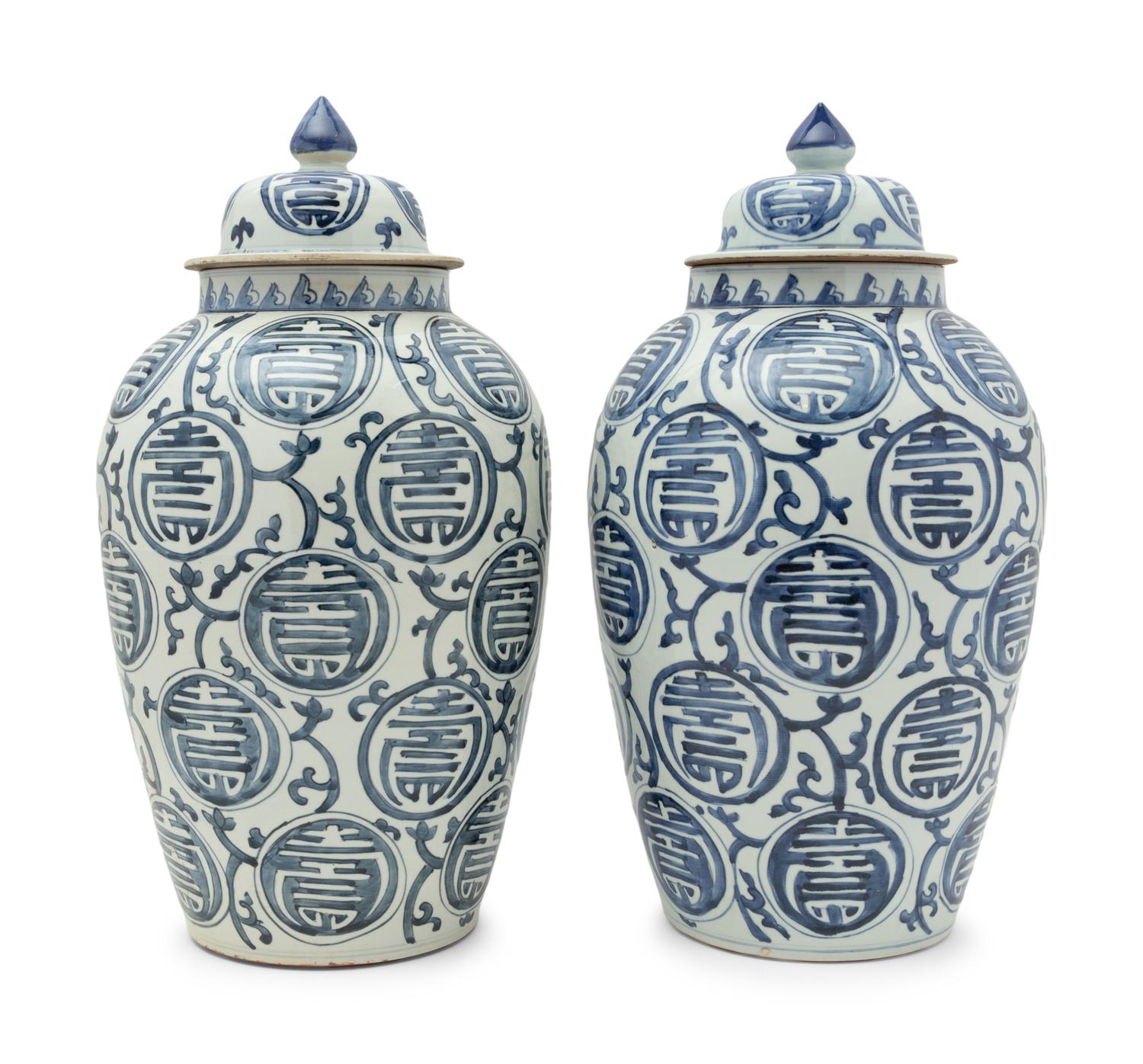 A Pair of Chinese Blue and White Porcelain Jars