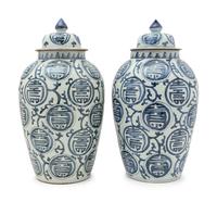 A Pair of Chinese Blue and White Porcelain Jars