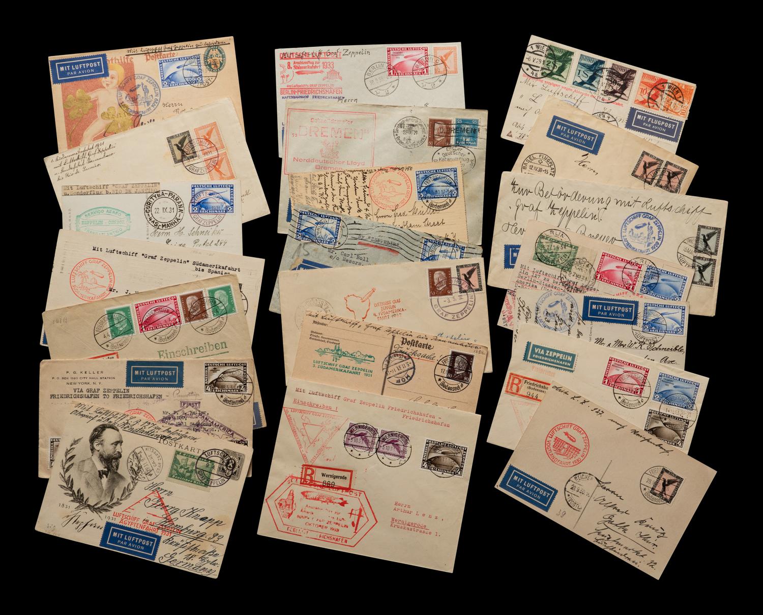 [FLIGHT COVERS] A Large Collection of German and Austrian Dispatched Zeppelin Flight Covers and Postcards