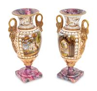 A Pair of Paris Porcelain Topographical Vases