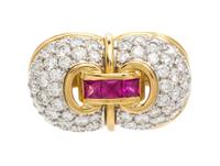 An 18 Karat Yellow Gold, Platinum, Diamond and Ruby Ring, Chaavae, 12.50 dwts.