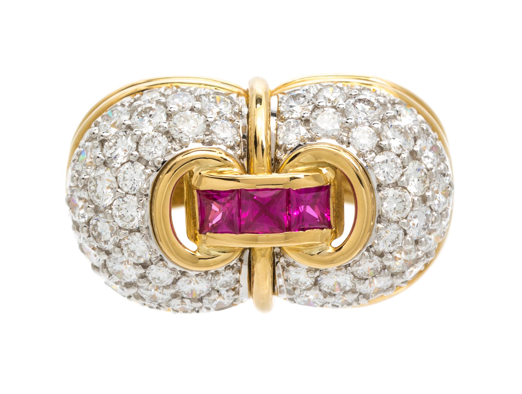 An 18 Karat Yellow Gold, Platinum, Diamond and Ruby Ring, Chaavae, 12.50 dwts.