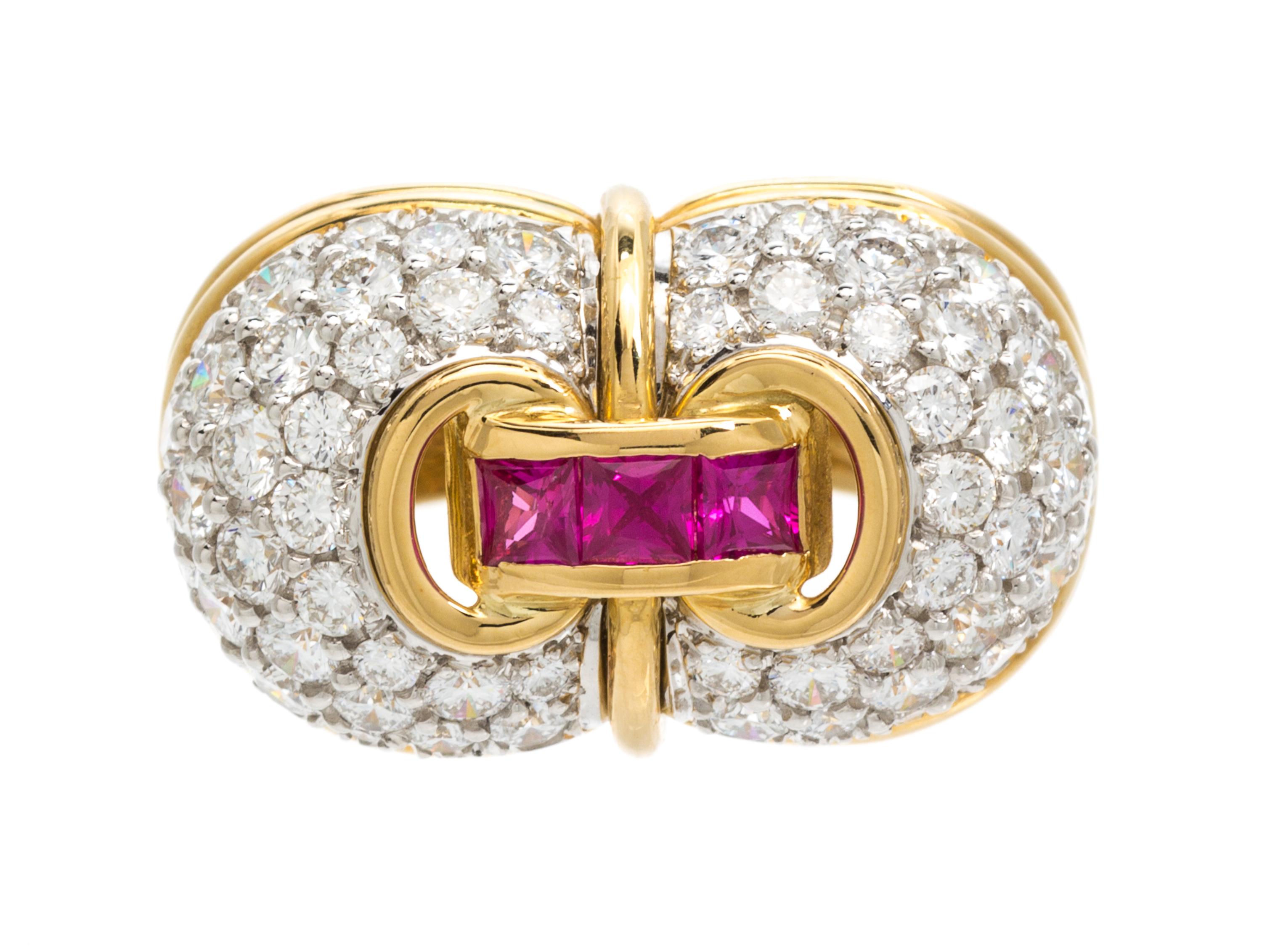 An 18 Karat Yellow Gold, Platinum, Diamond and Ruby Ring, Chaavae, 12.50 dwts.