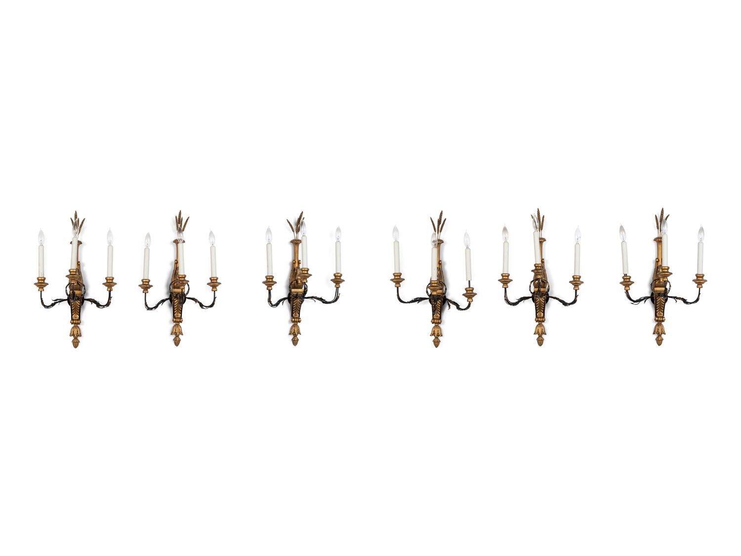 Six Painted Wood and Metal Swan Form Sconces