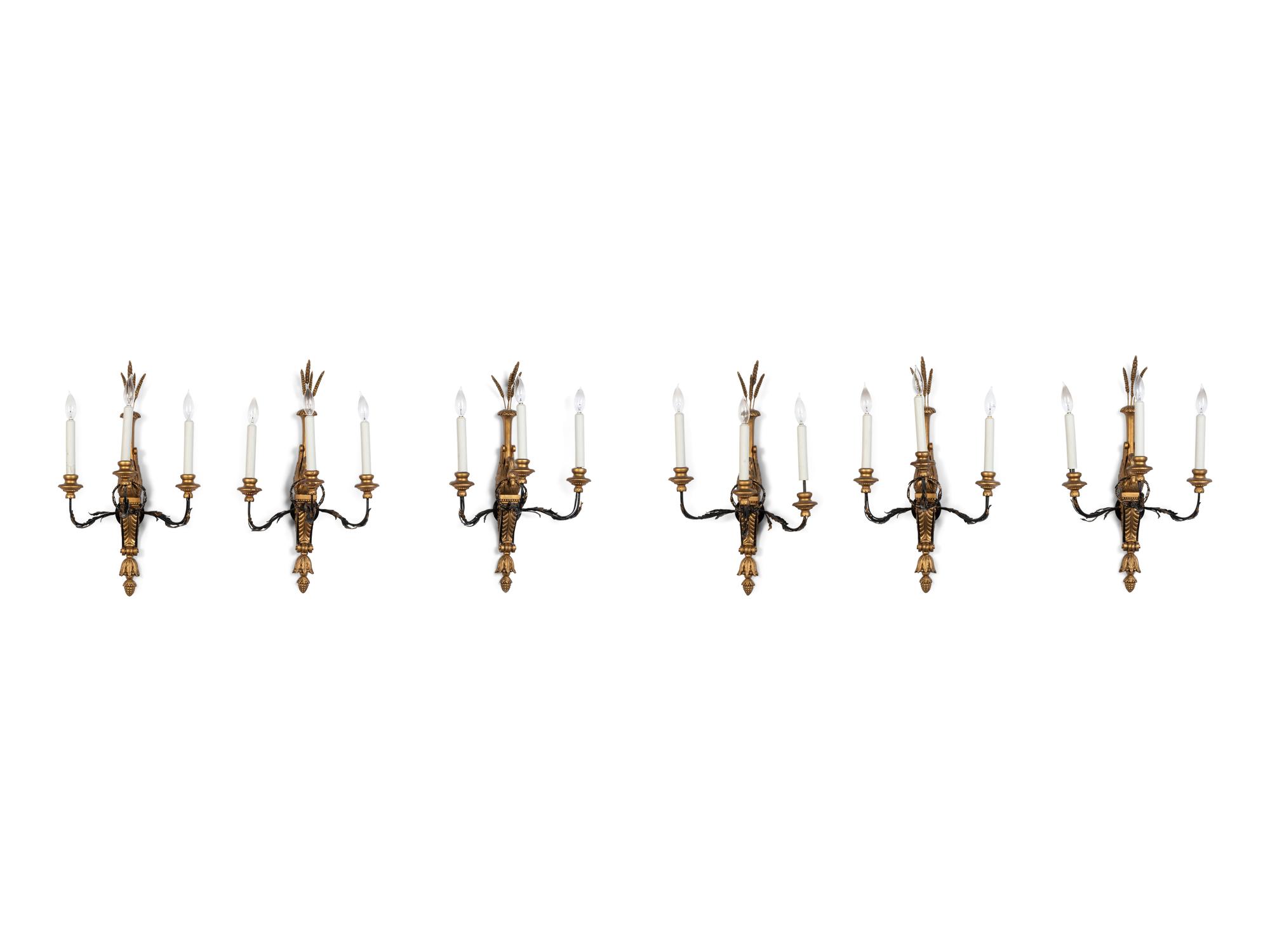 Six Painted Wood and Metal Swan Form Sconces