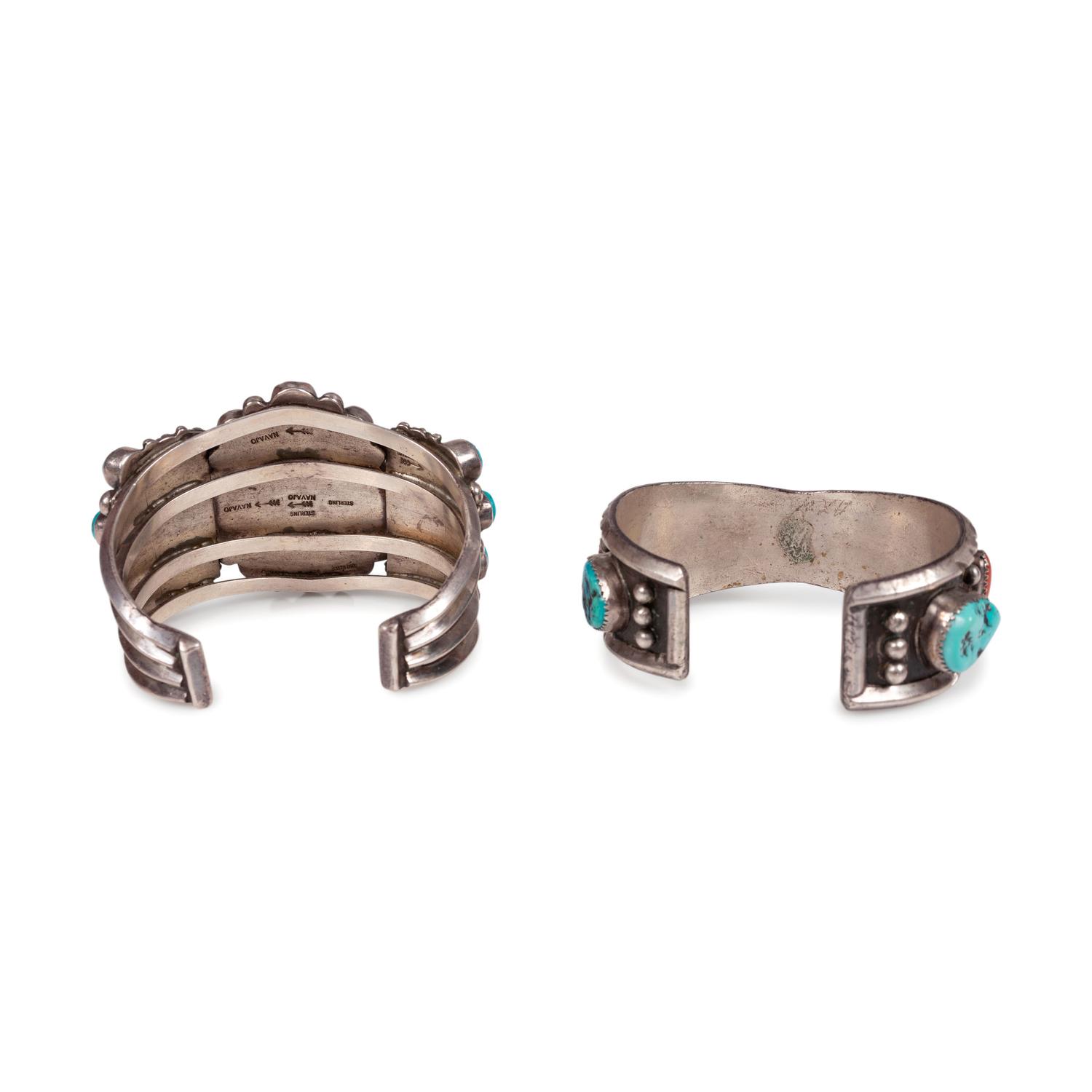 Navajo Silver, Turquoise, and Coral Cuff Bracelets