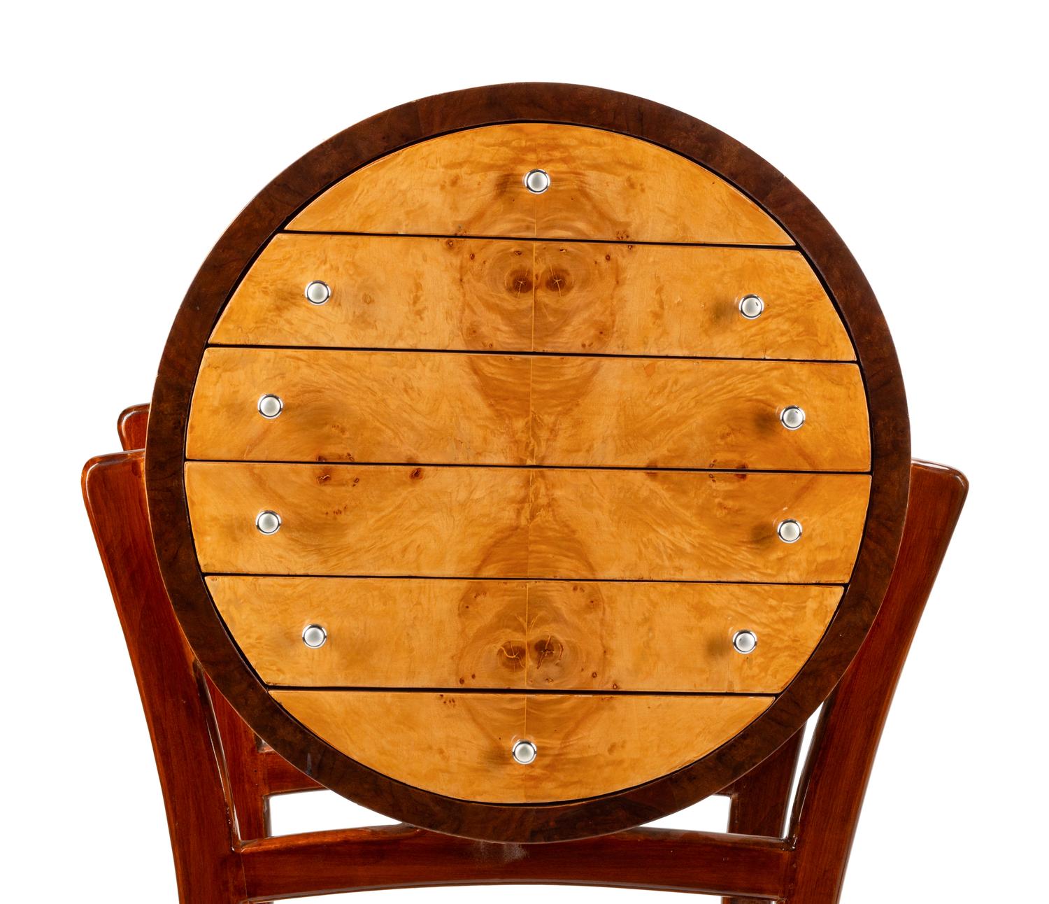 A Pair of Art Deco Style Burlwood Circular Chests on Stands