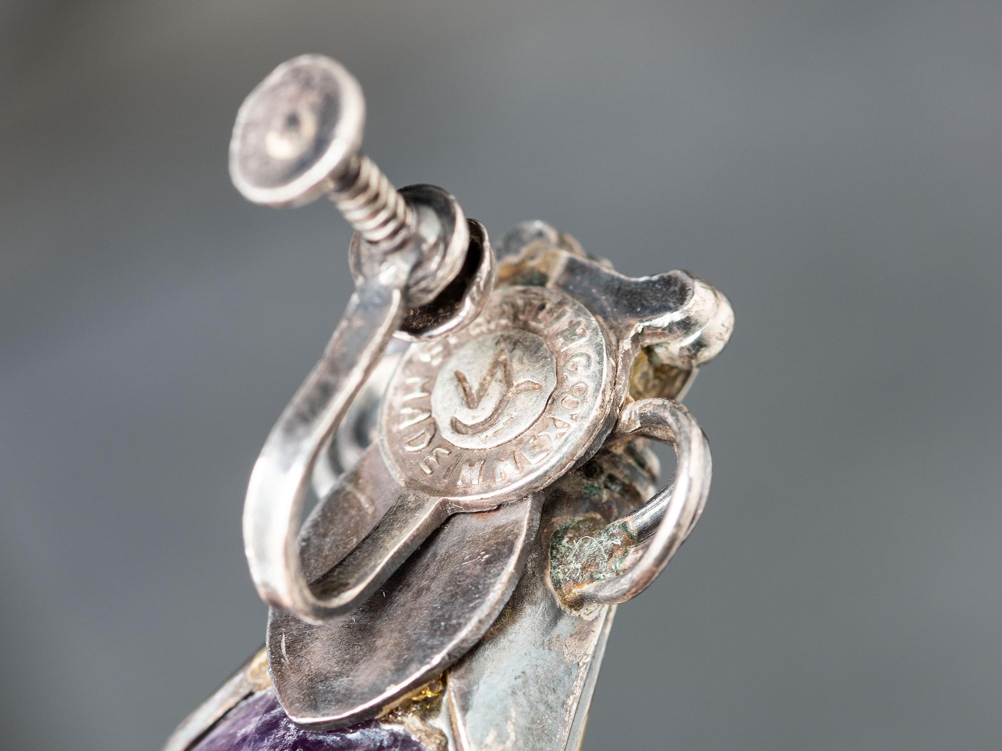 Taxco Silver and Amethyst Matching Brooch/Pin and Necklace, 1940-1946