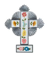 Tin Cross, with Inset Colcha Stitching