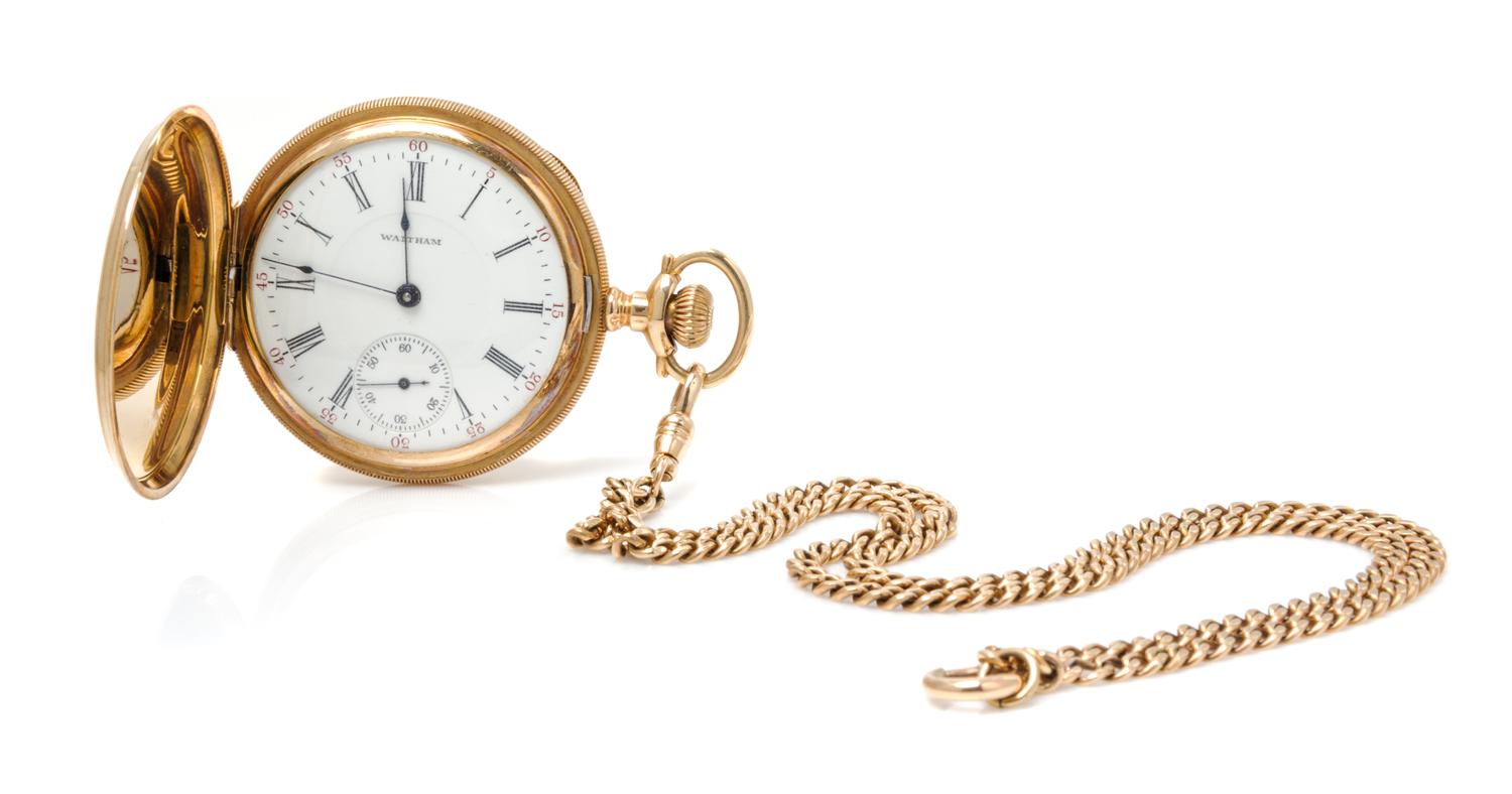 A 14 Karat Yellow Gold Hunter Case Pocket Watch, Waltham,