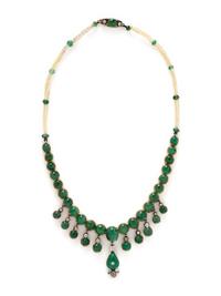 EMERALD, DIAMOND AND SEED PEARL NECKLACE