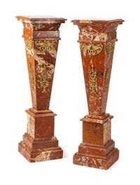 A Pair of Louis XVI Style Gilt Bronze Mounted Marble Pedestals