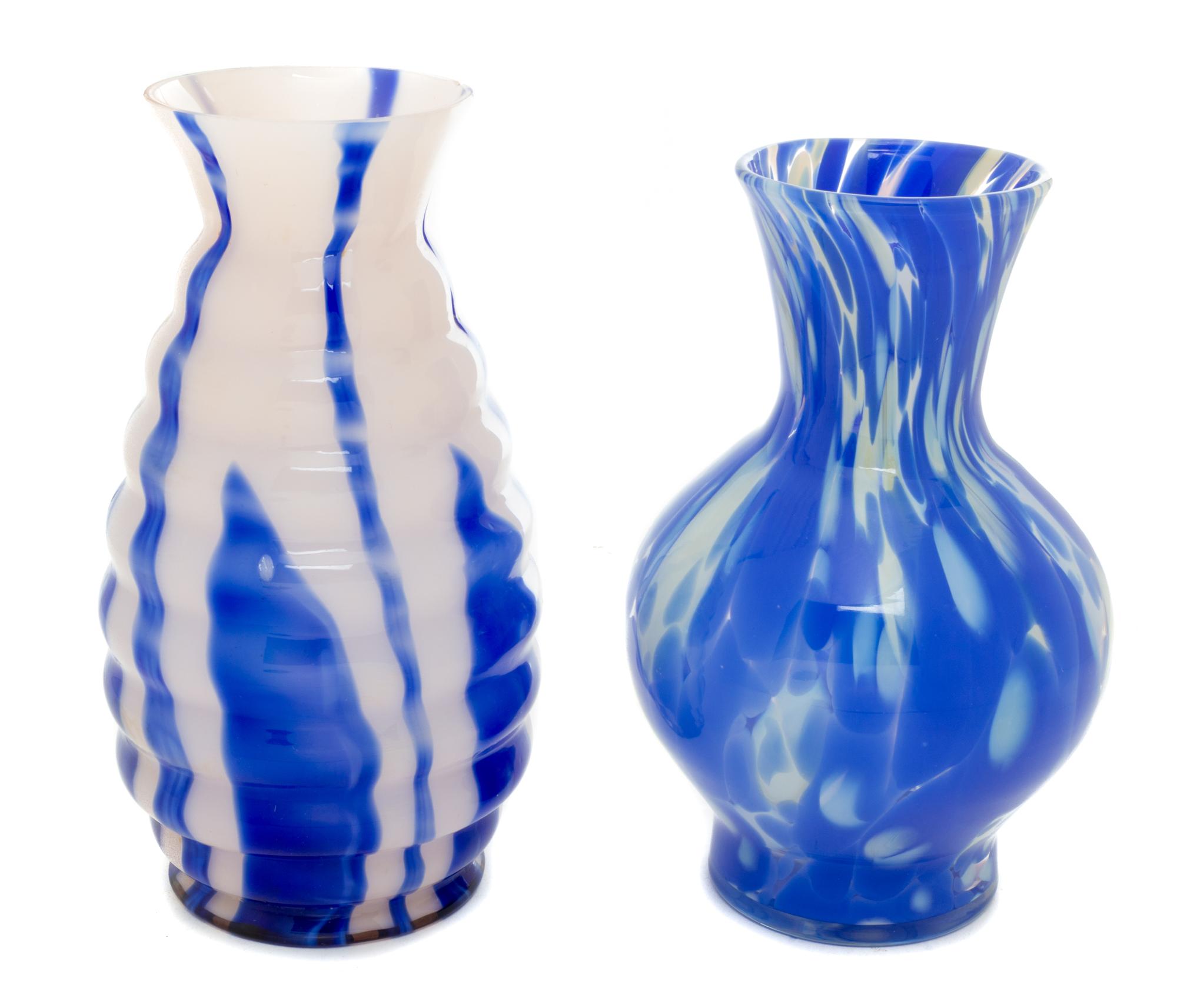 Two Czechoslovakian Glass Vases Height of taller 9 1/4 inches.