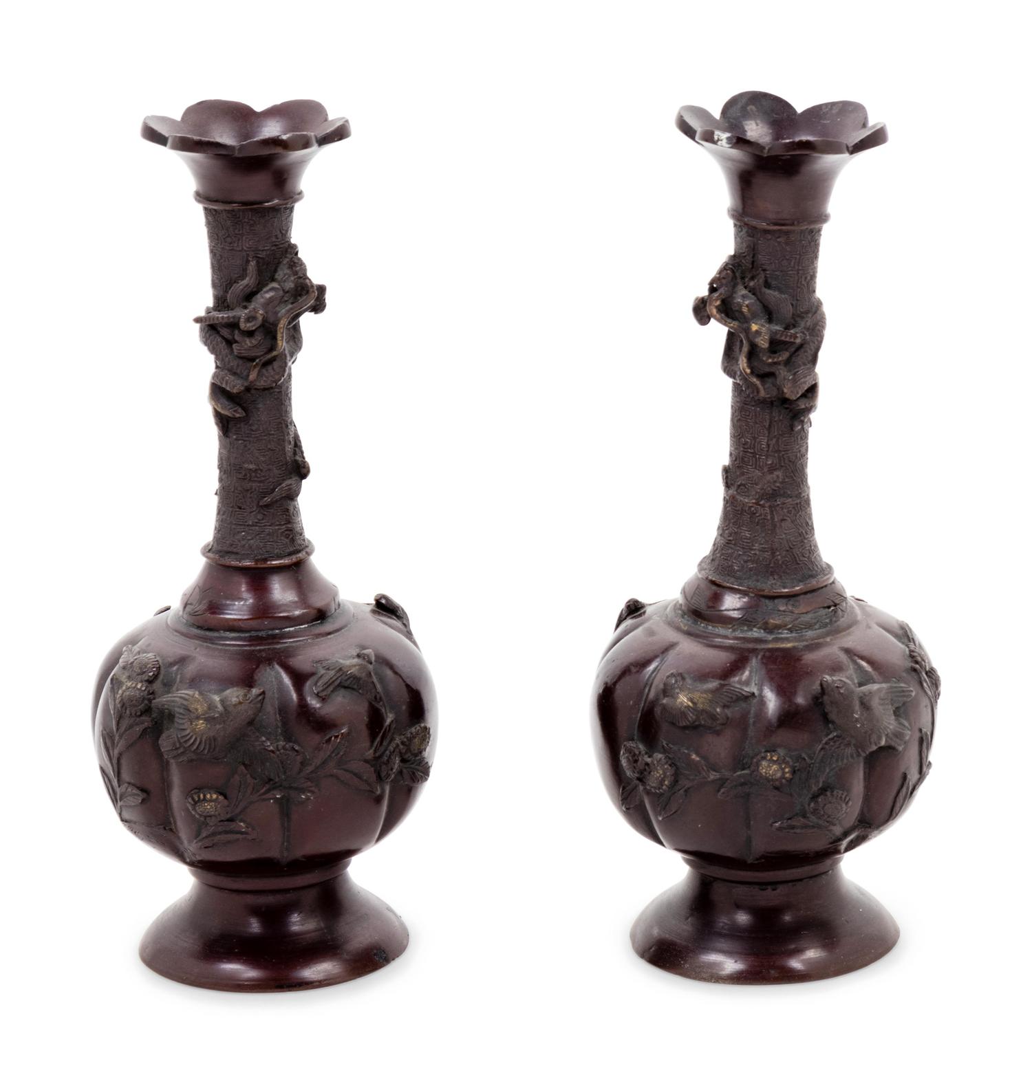 A Pair of Japanese Bronze Vases