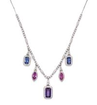 A White Gold, Multicolor Sapphire and Diamond Necklace, 10.40 dwts.