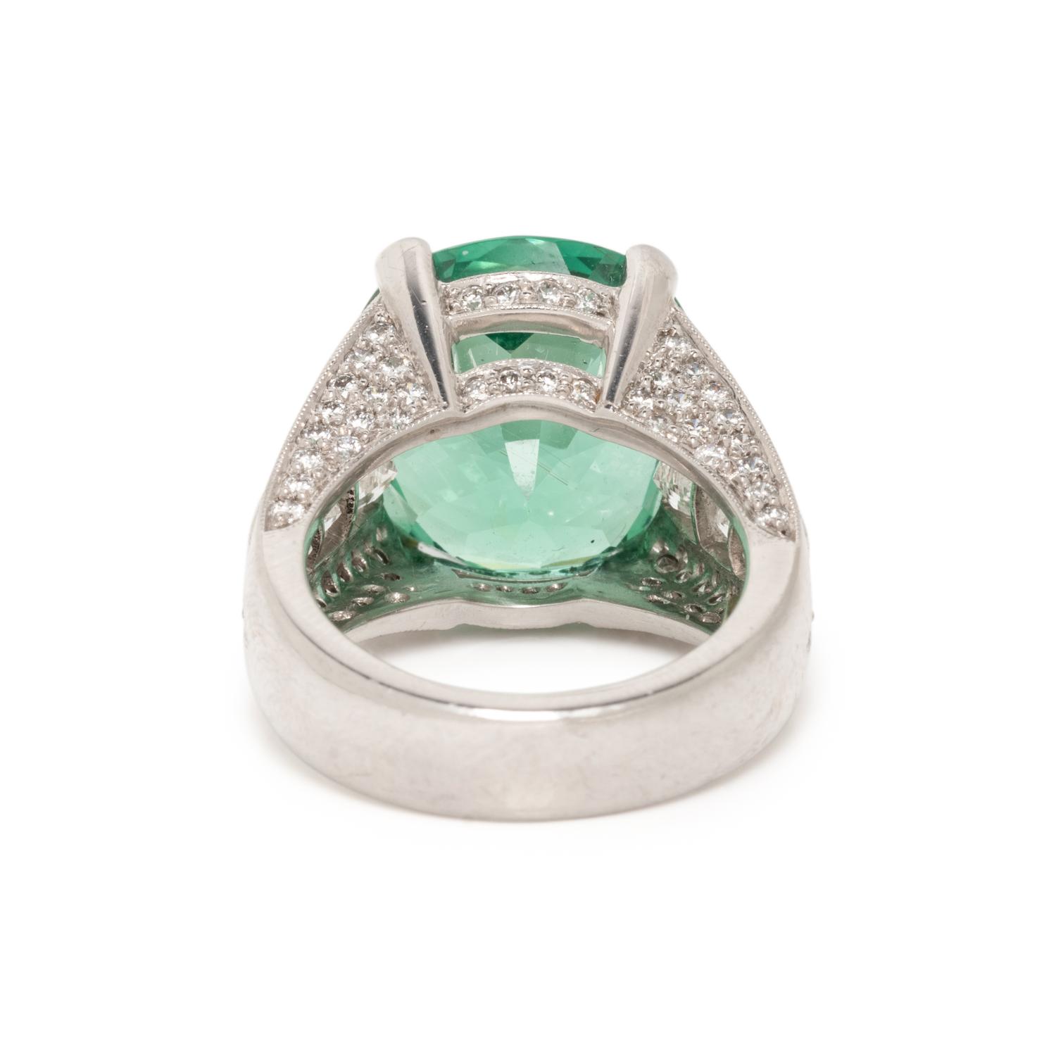 PLATINUM, GREEN TOURMALINE, AND DIAMOND RING